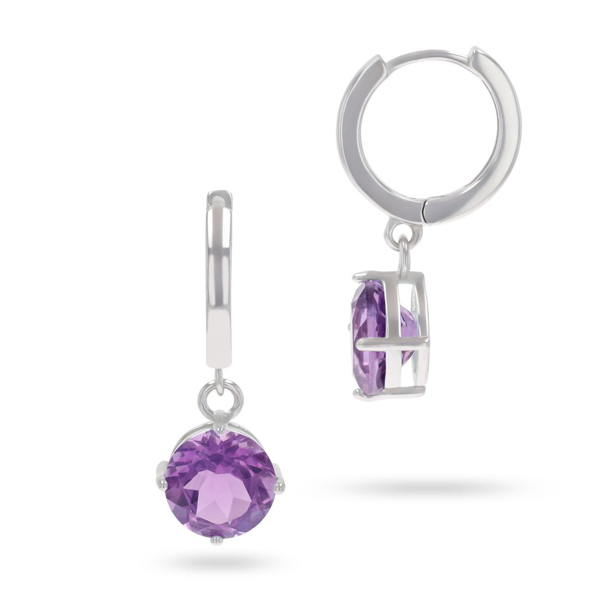 Sterling Silver Amethyst Hinged Huggie Earrings