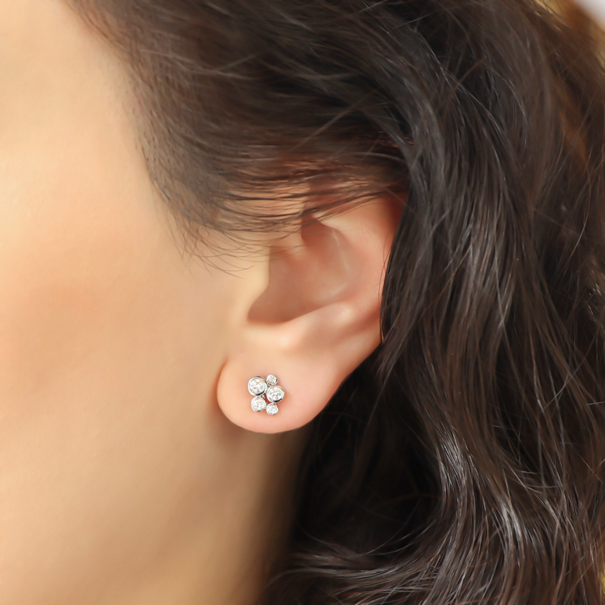 Model wears 18ct White Gold 0.41cts Diamond Bubble Stud Earrings