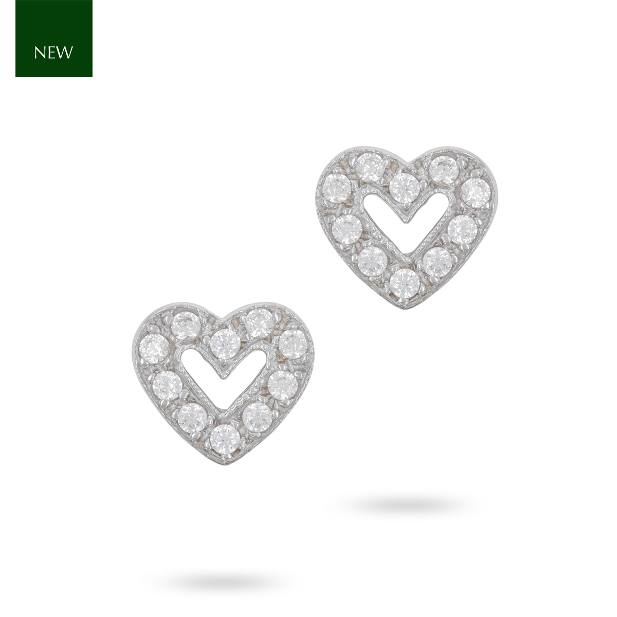 9ct White Gold Cubic Zirconia Heart Stud Earrings