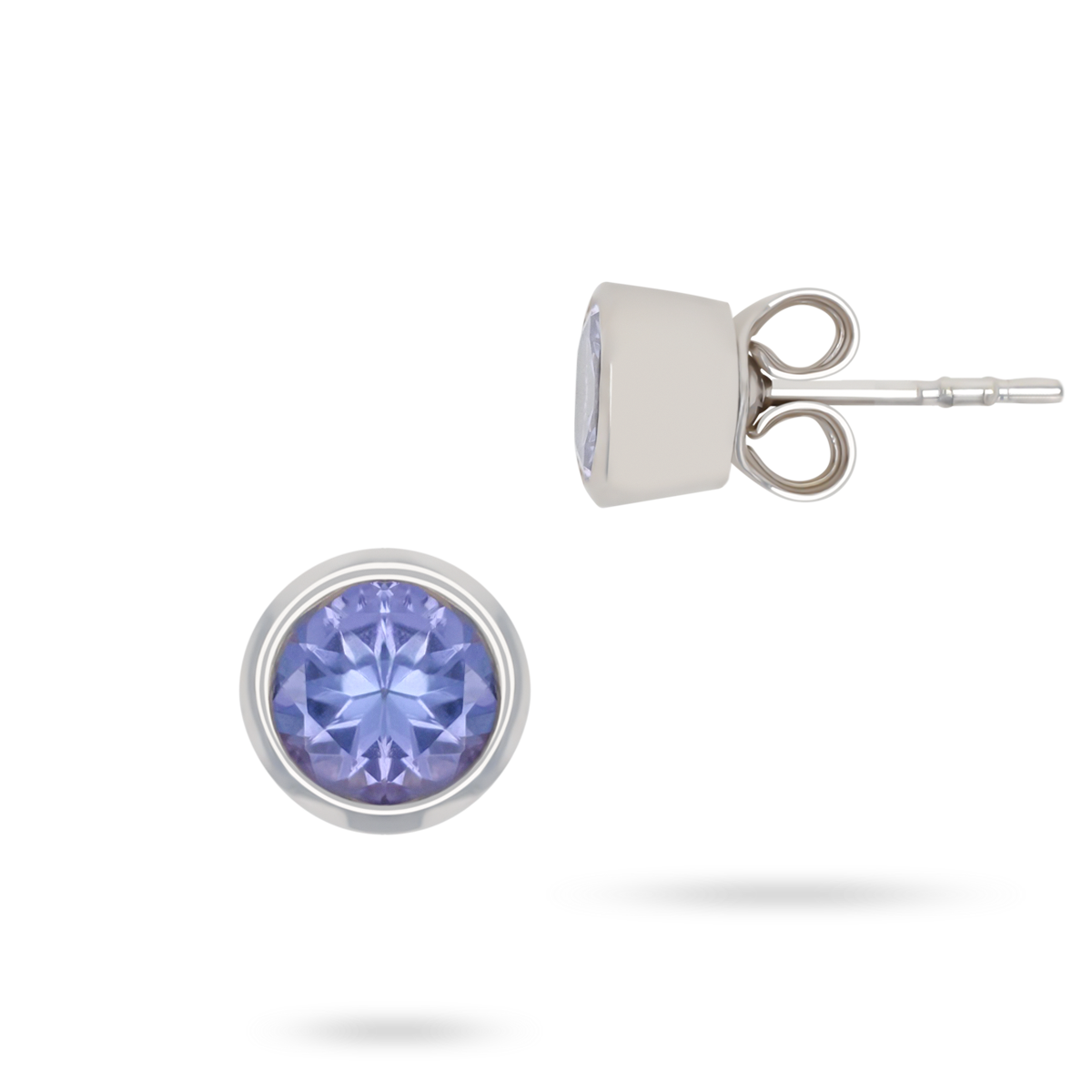 9ct White Gold Round Shaped Tanzanite Bezel Set Stud Earrings