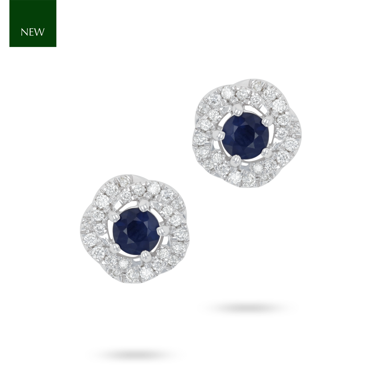 9ct White Gold Sapphire & Diamond Swirl Stud Earrings