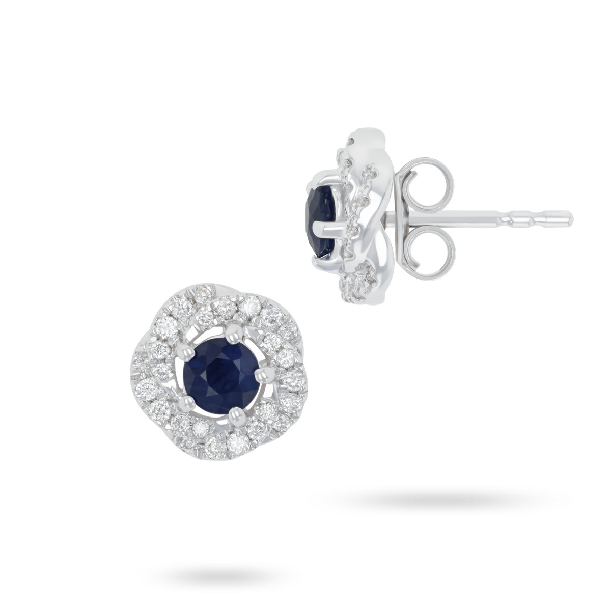 9ct White Gold Sapphire & Diamond Swirl Stud Earrings