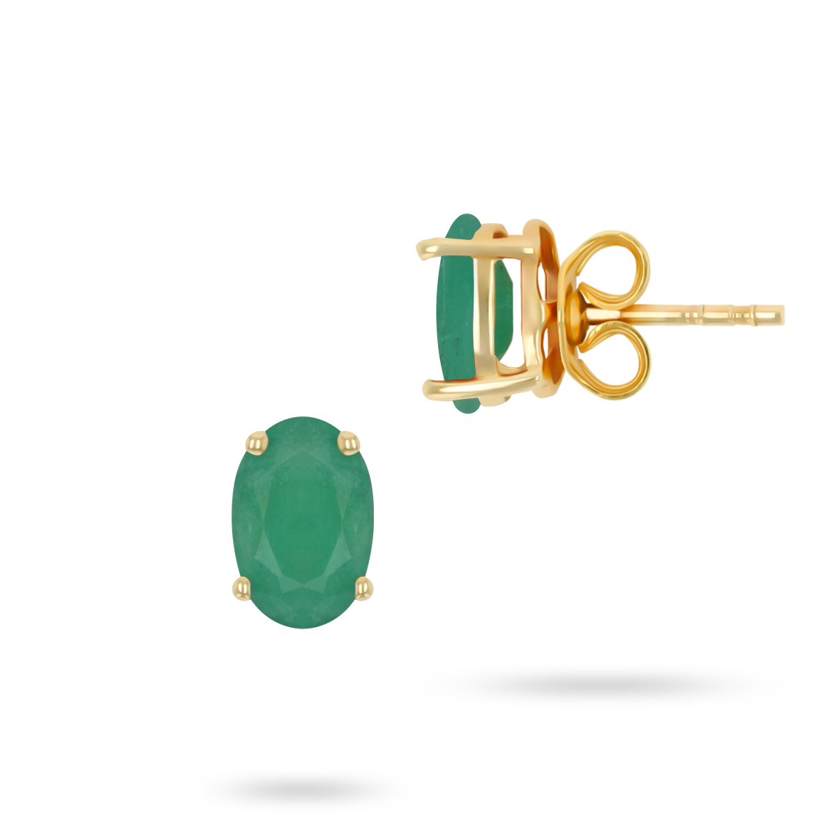 9ct Yellow Gold Oval Shaped Emerald Claw Set Stud Earrings