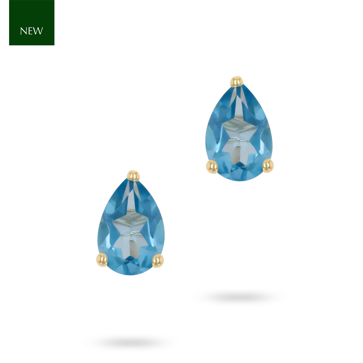 9ct Yellow Gold Pear Shaped Blue Topaz Claw Set Stud Earrings