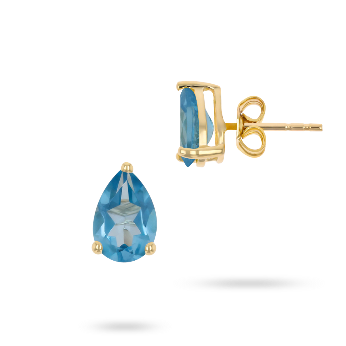 9ct Yellow Gold Pear Shaped Blue Topaz Claw Set Stud Earrings