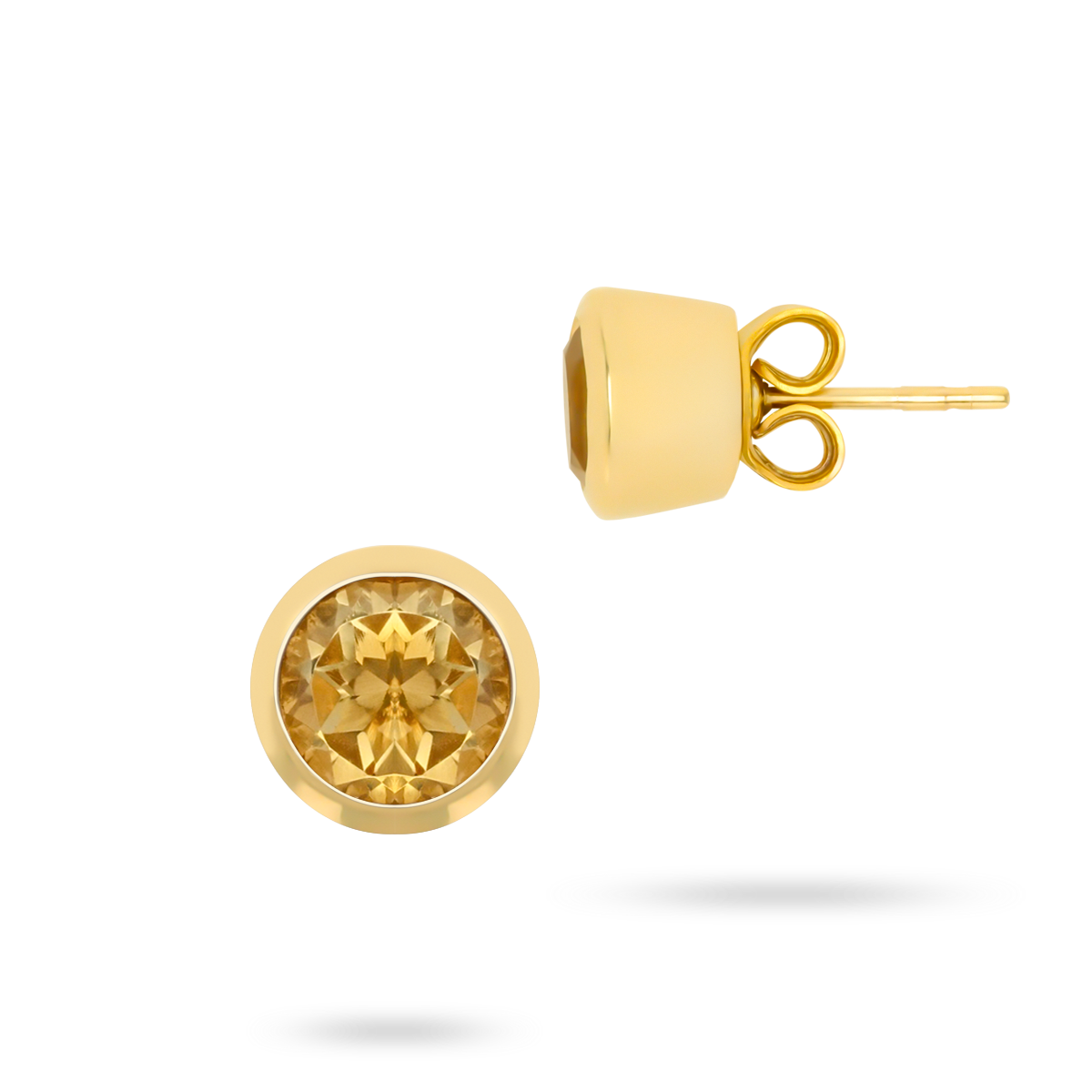 9ct Yellow Gold Round Shaped Citrine Bezel Set Stud Earrings