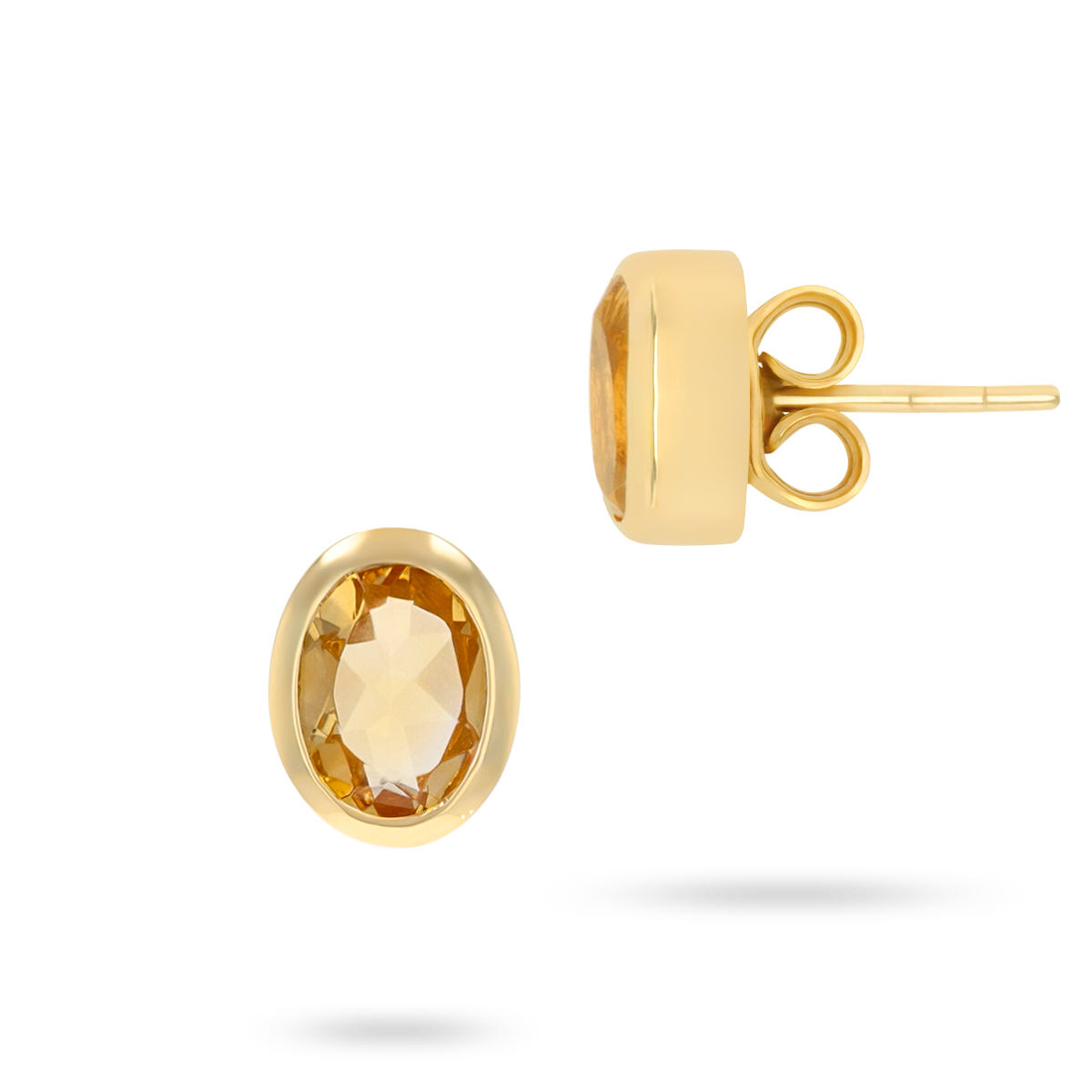 9ct Yellow Gold Oval Shaped Citrine Bezel Set Stud Earrings