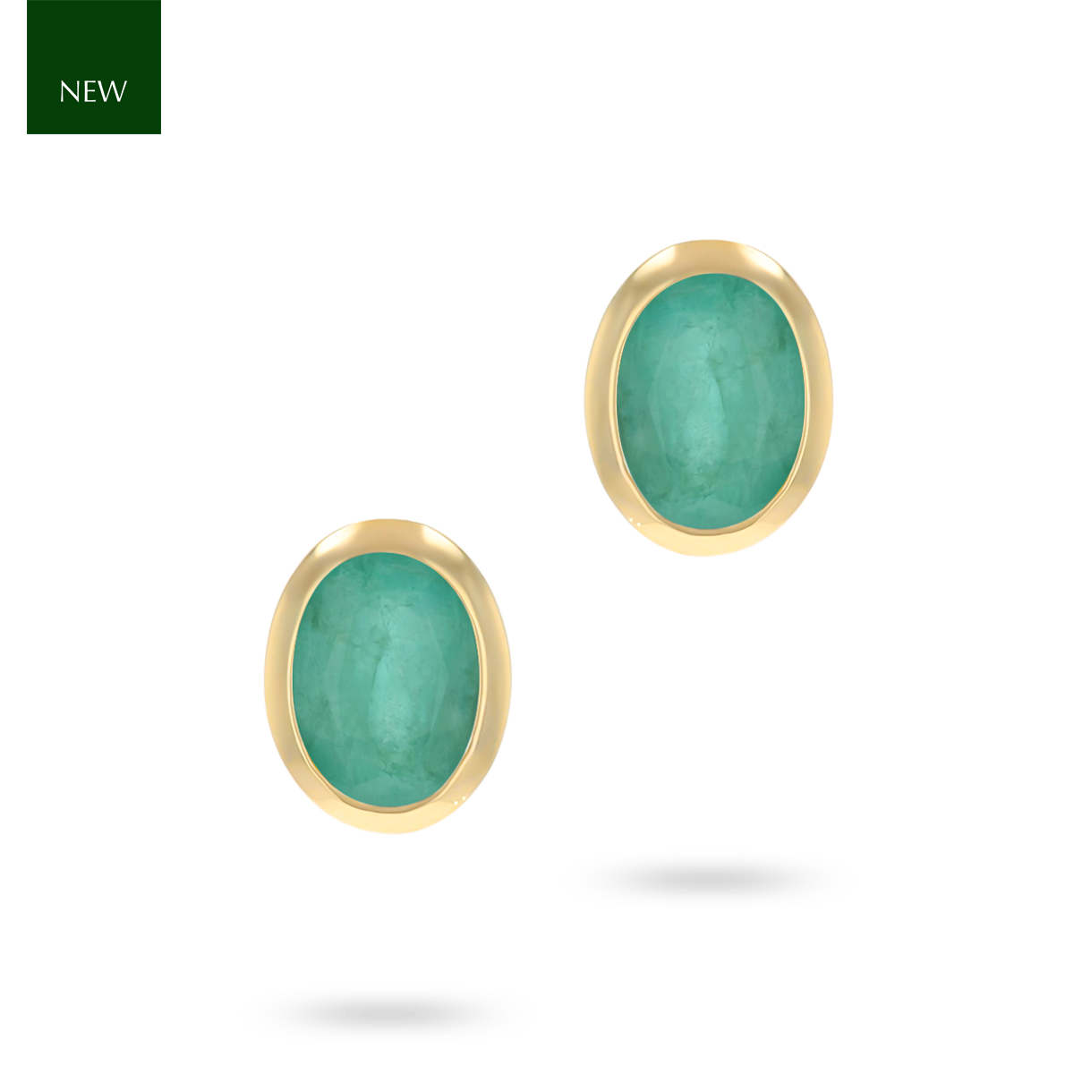 9ct Yellow Gold Oval Shaped Emerald Bezel Set Stud Earrings
