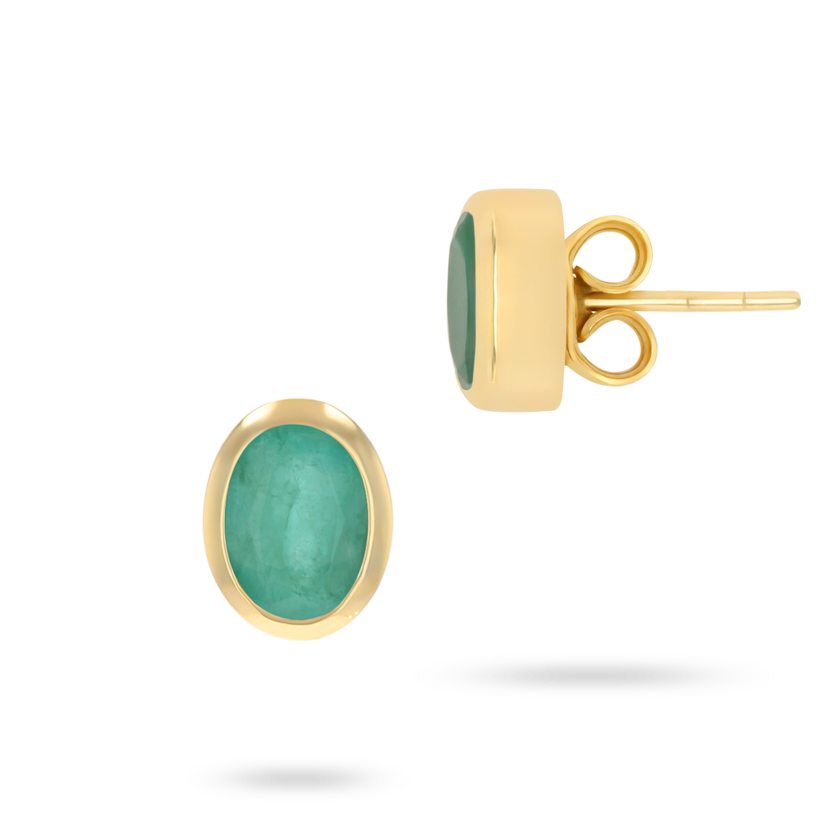 9ct Yellow Gold Oval Shaped Emerald Bezel Set Stud Earrings