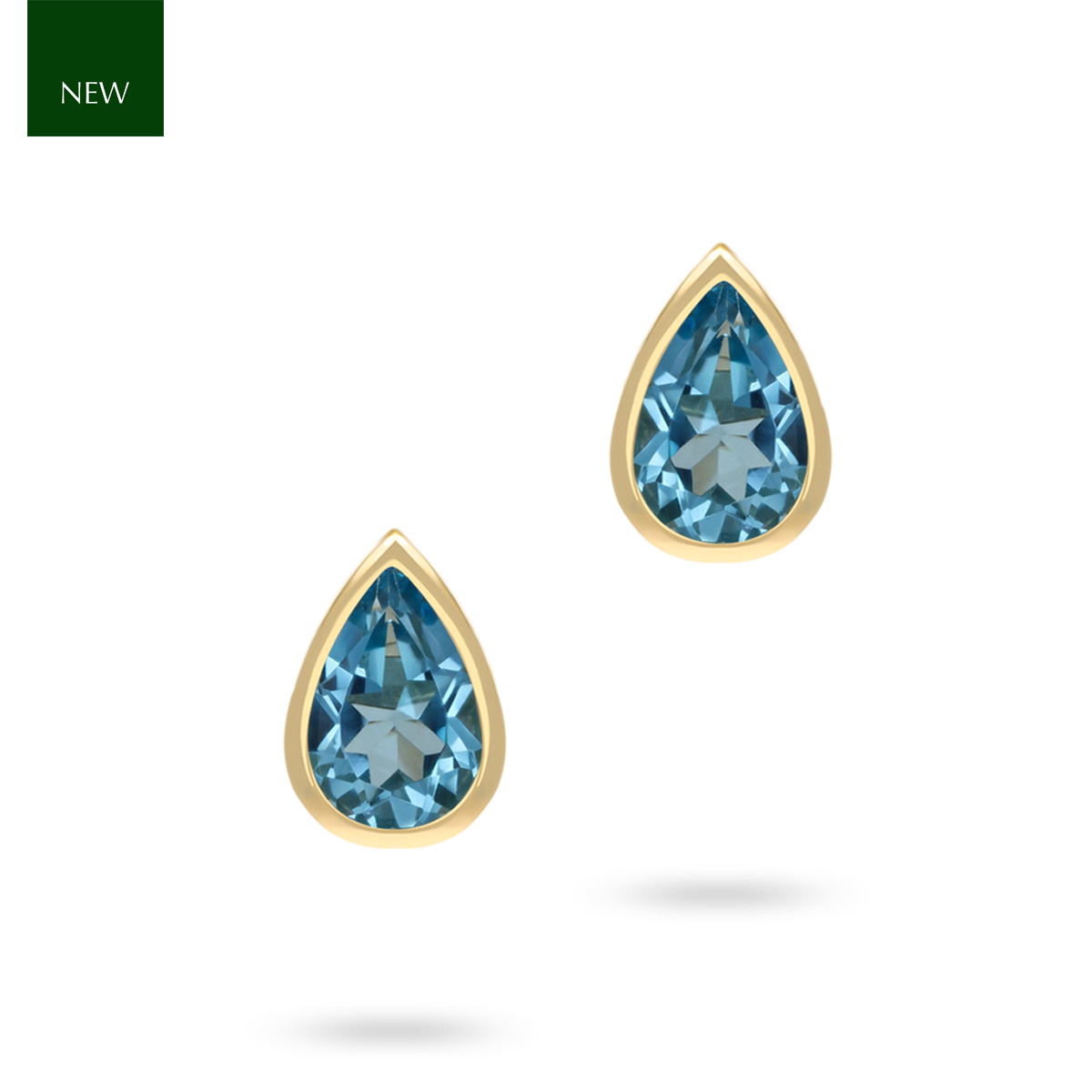 9ct Yellow Gold Pear Shaped Blue Topaz Bezel Set Stud Earrings