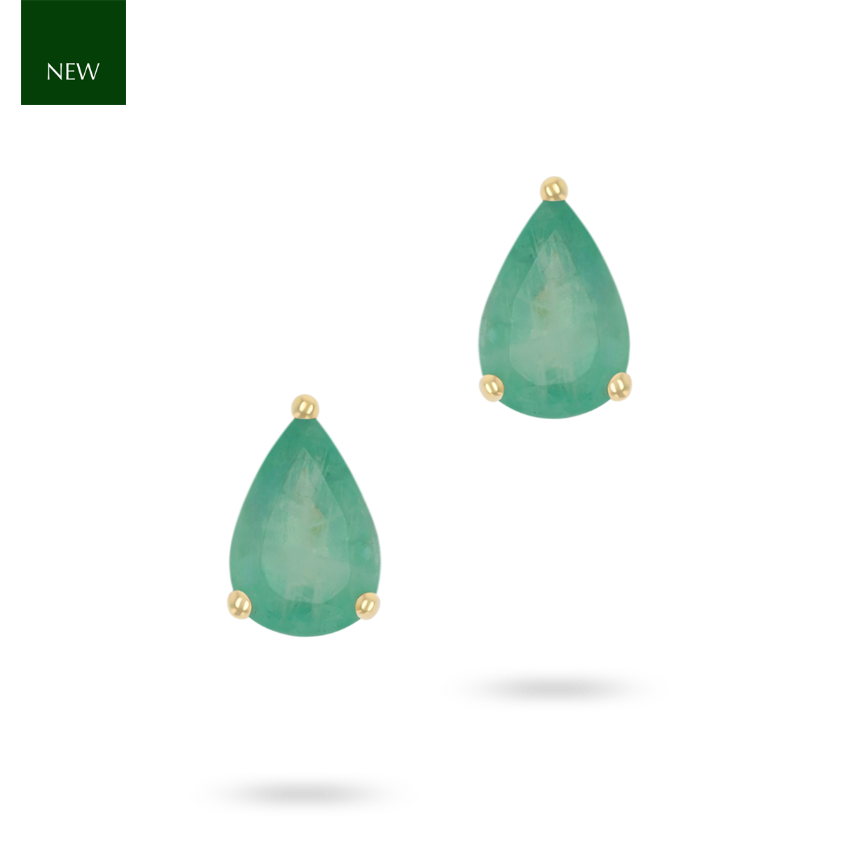9ct Yellow Gold Pear Shaped Emerald Claw Set Stud Earrings