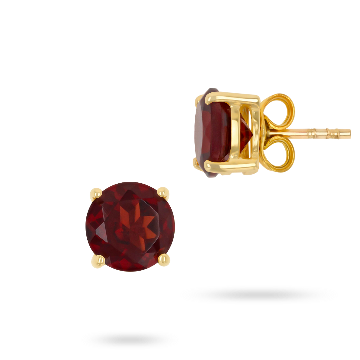 9ct Yellow Gold Round Shaped Garnet Claw Set Stud Earrings