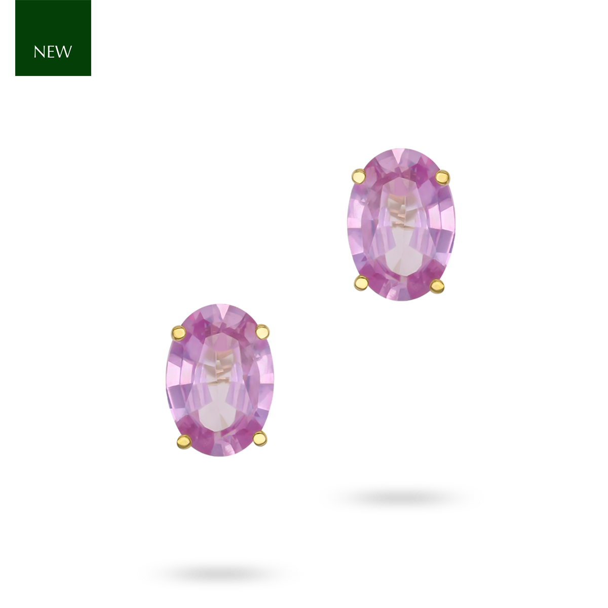 9ct Yellow Gold Oval Shaped Pink Sapphire Claw Set Stud Earrings
