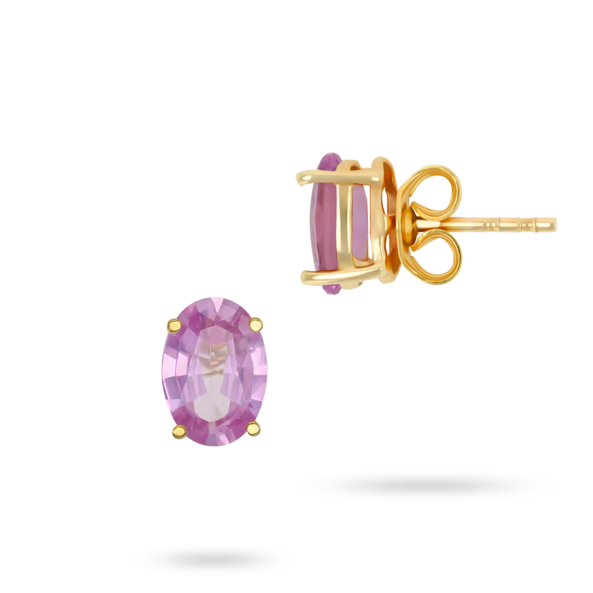 9ct Yellow Gold Oval Shaped Pink Sapphire Claw Set Stud Earrings