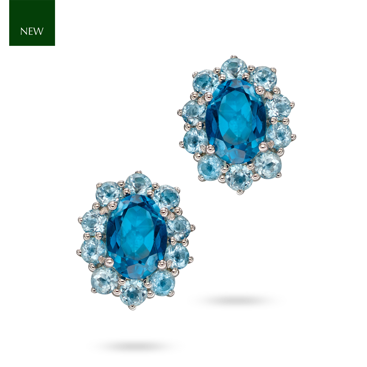 9ct White Gold Blue Topaz Cluster Stud Earrings
