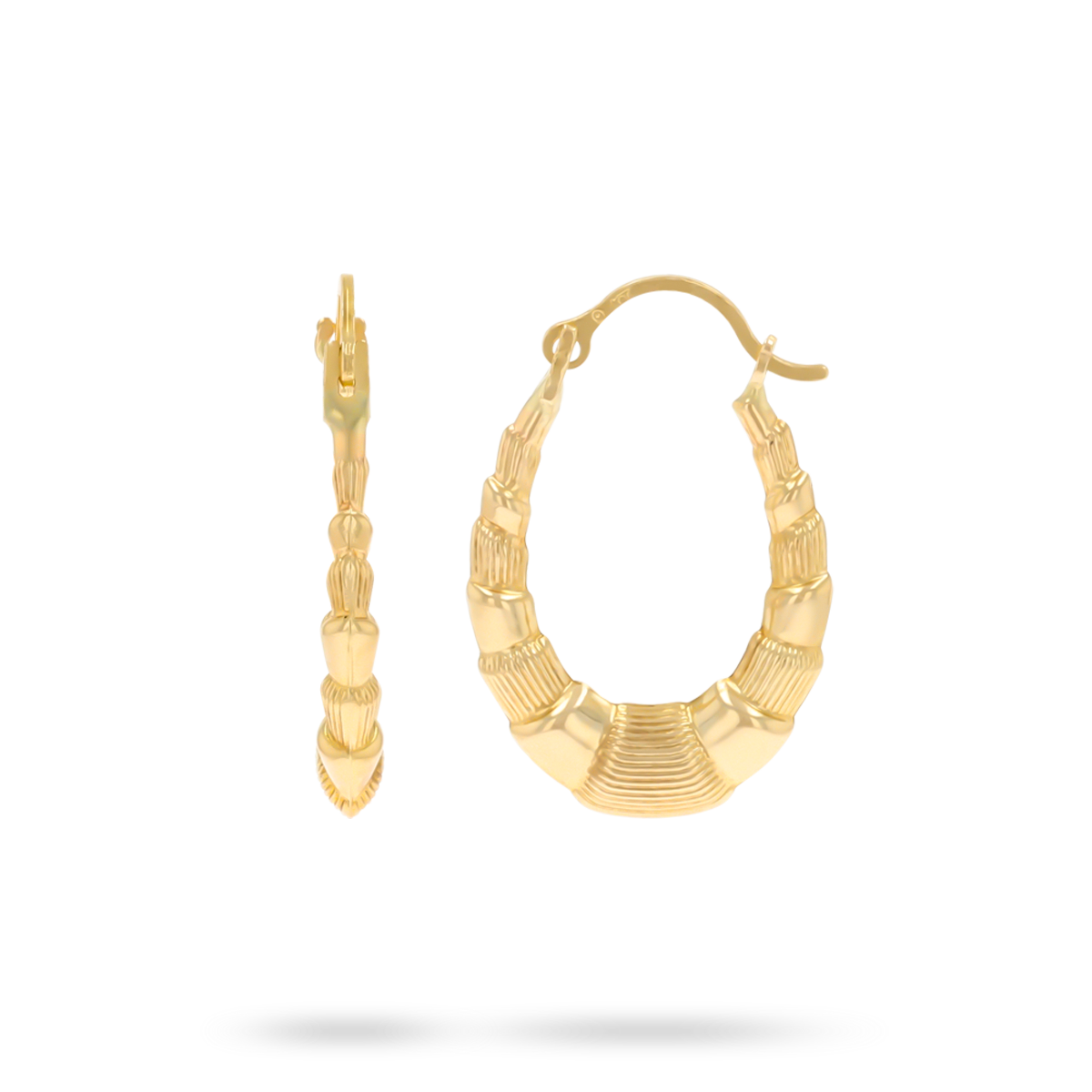 9ct Yellow Gold Oval Patterned Creole Earrings