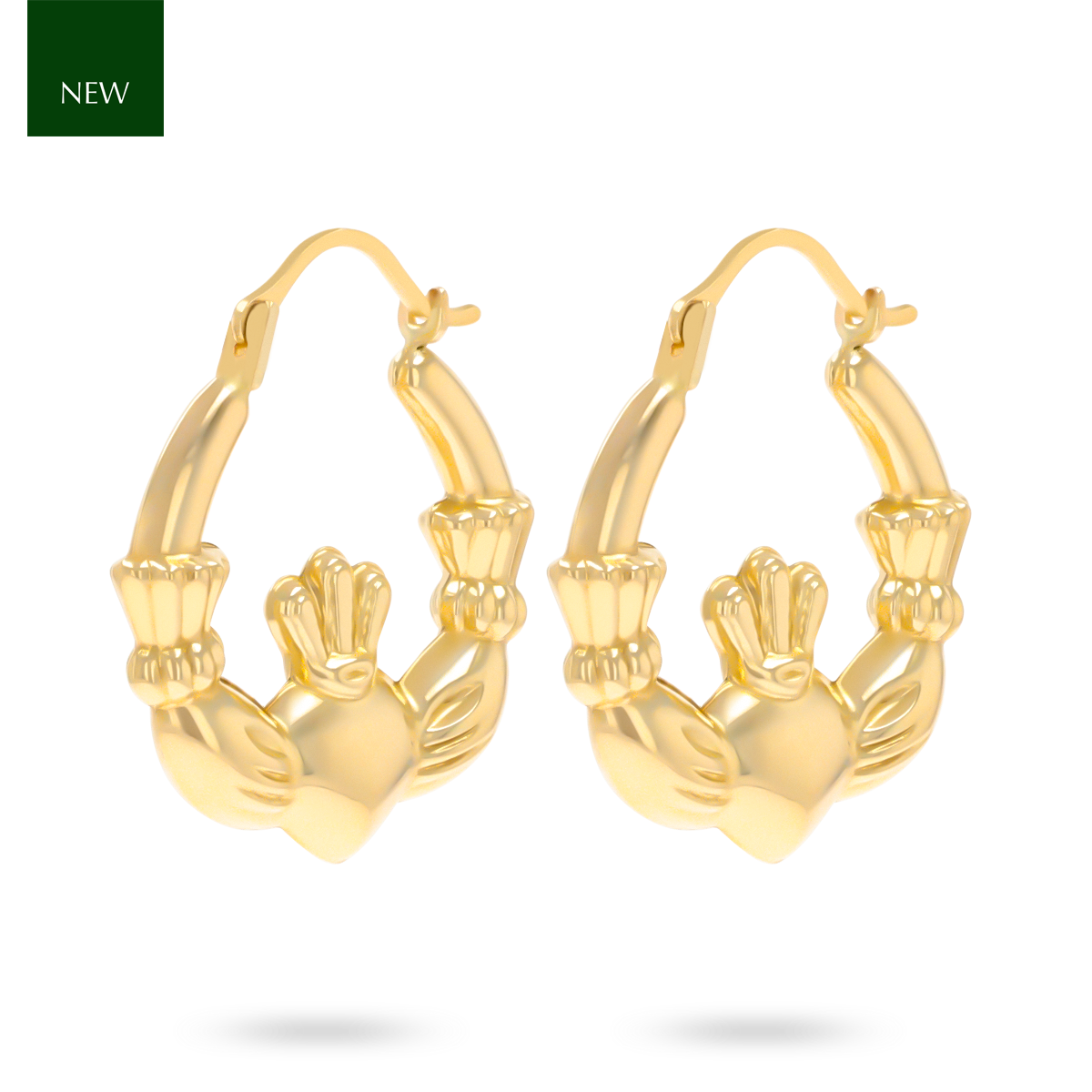 9ct Yellow Gold Claddagh Creole Earrings