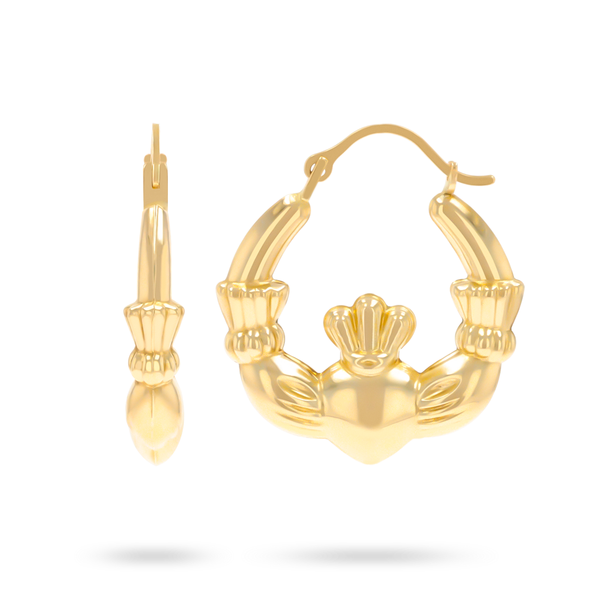 9ct Yellow Gold Claddagh Creole Earrings