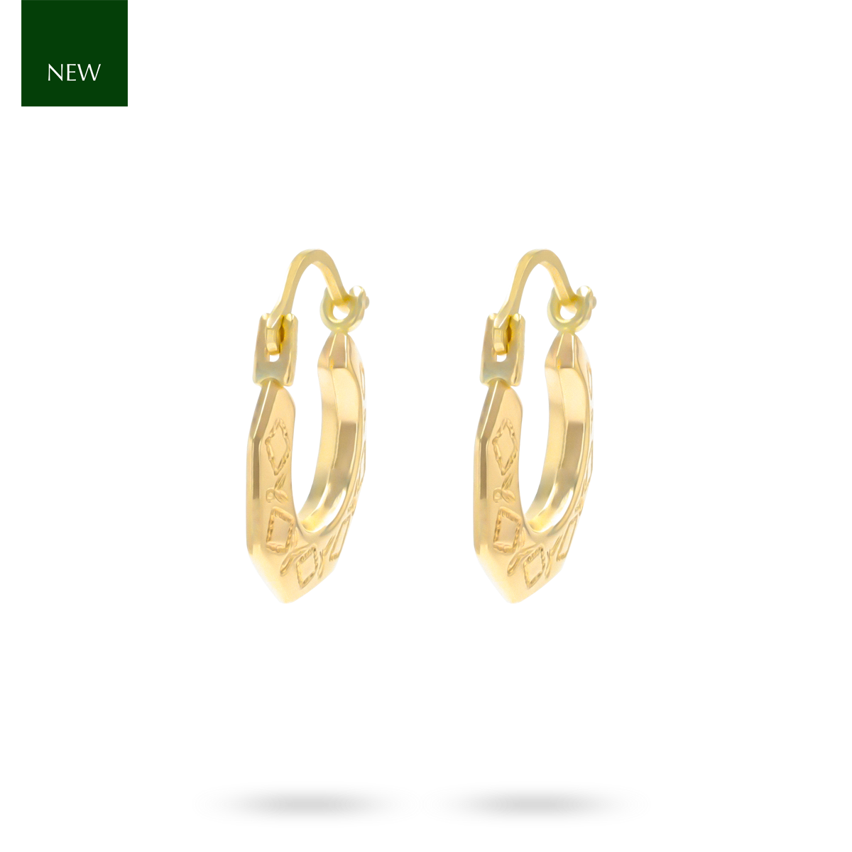 9ct Yellow Gold Micro Hexagon Patterned Creole Earrings