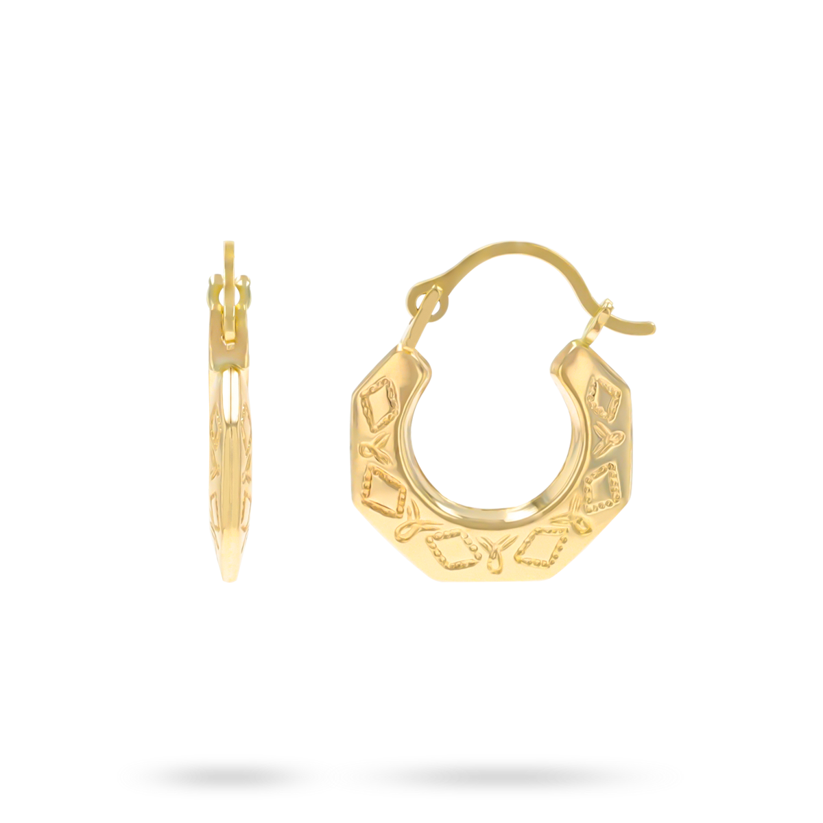 9ct Yellow Gold Micro Hexagon Patterned Creole Earrings