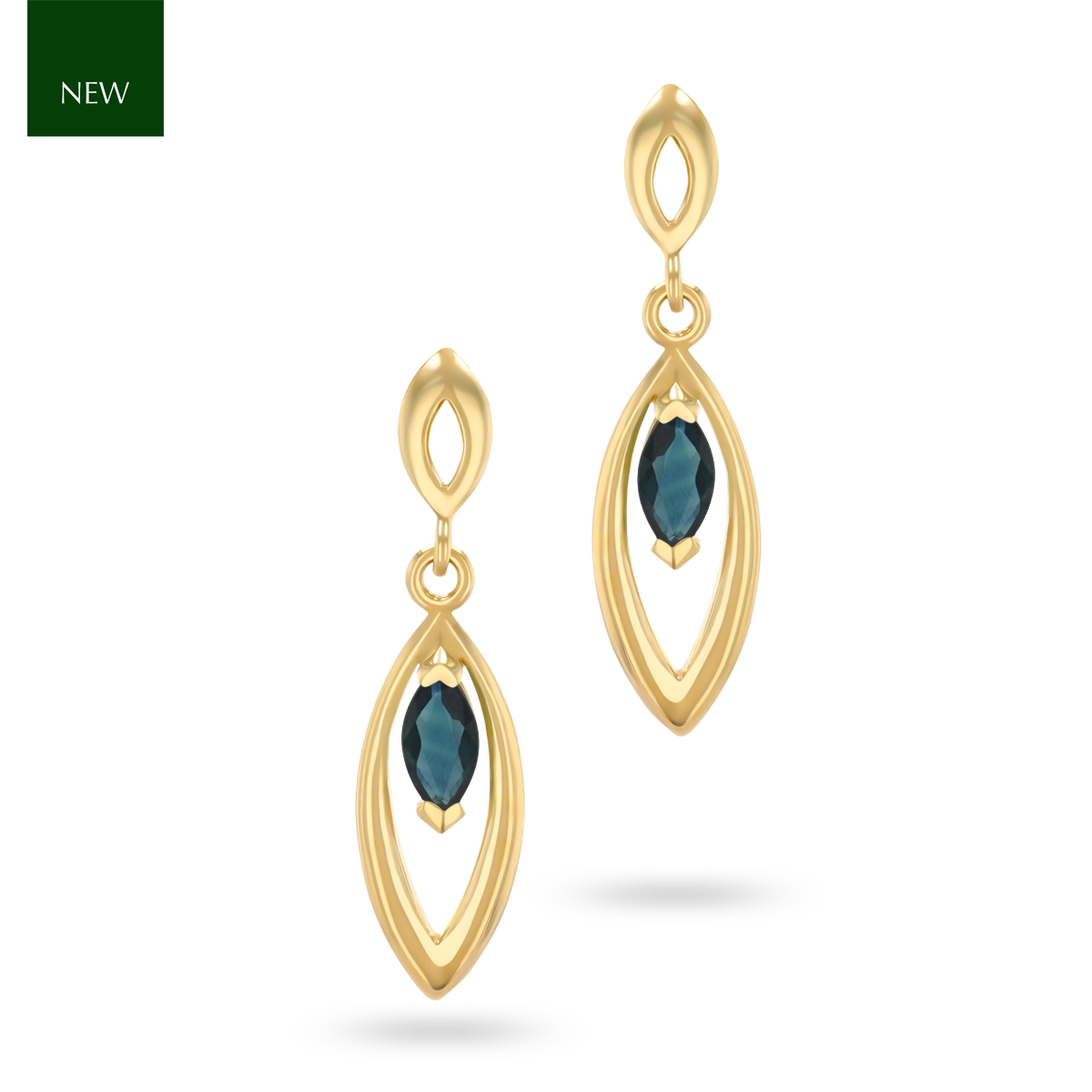 9ct Yellow Gold Marquise Shaped Sapphire Navette Drop Earrings