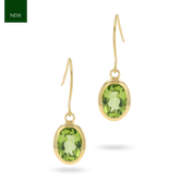 9ct Yellow Gold Oval Shaped Peridot Drop Earrings