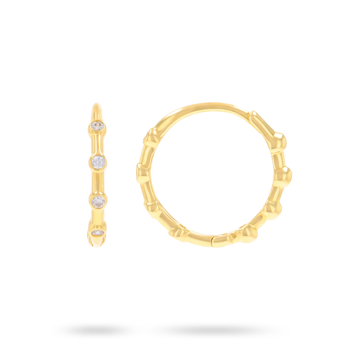 9ct Yellow Gold Cubic Zirconia Beaded Hinged Huggie Earrings