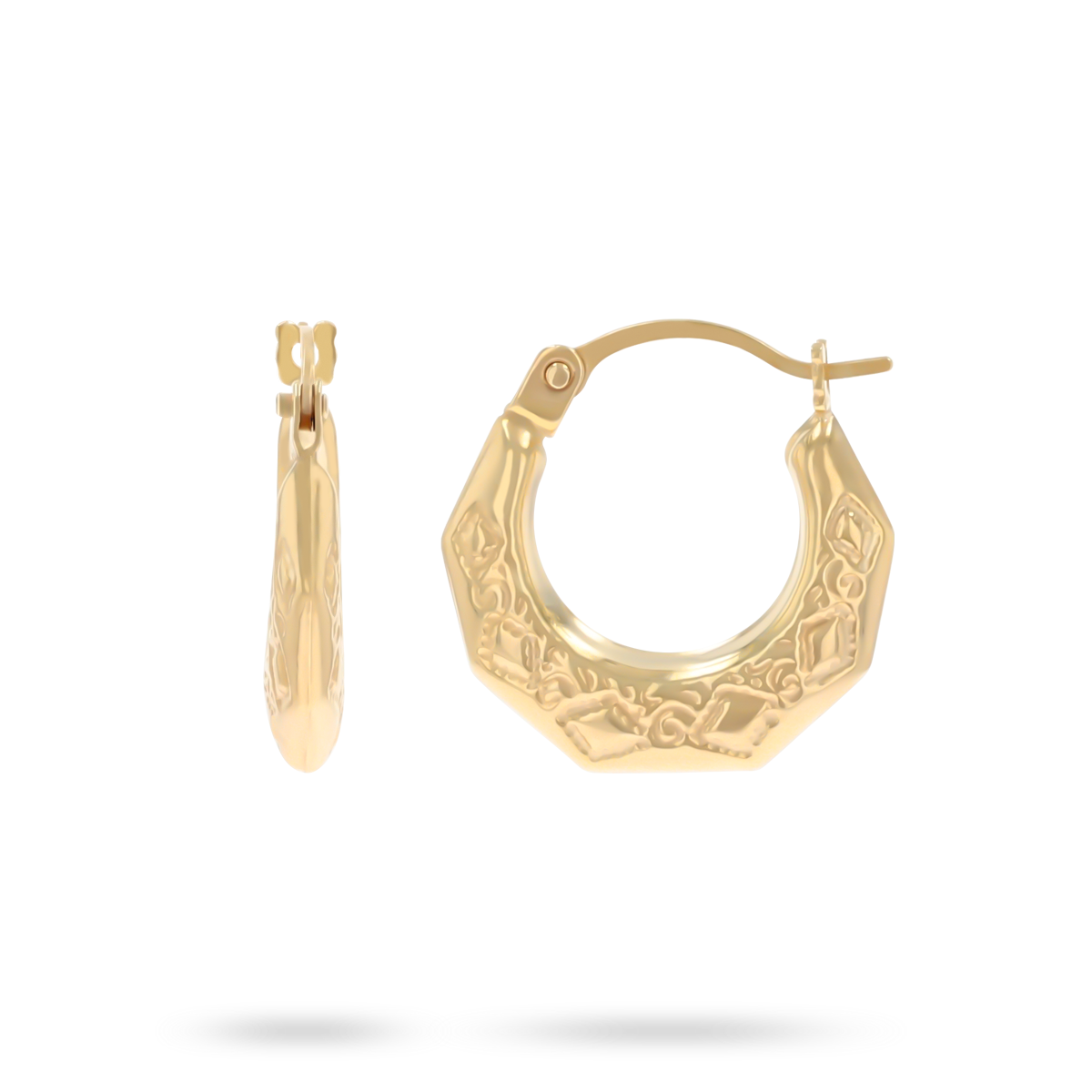 9ct Yellow Gold Micro Hexagon Diamond Cut Creole Earrings