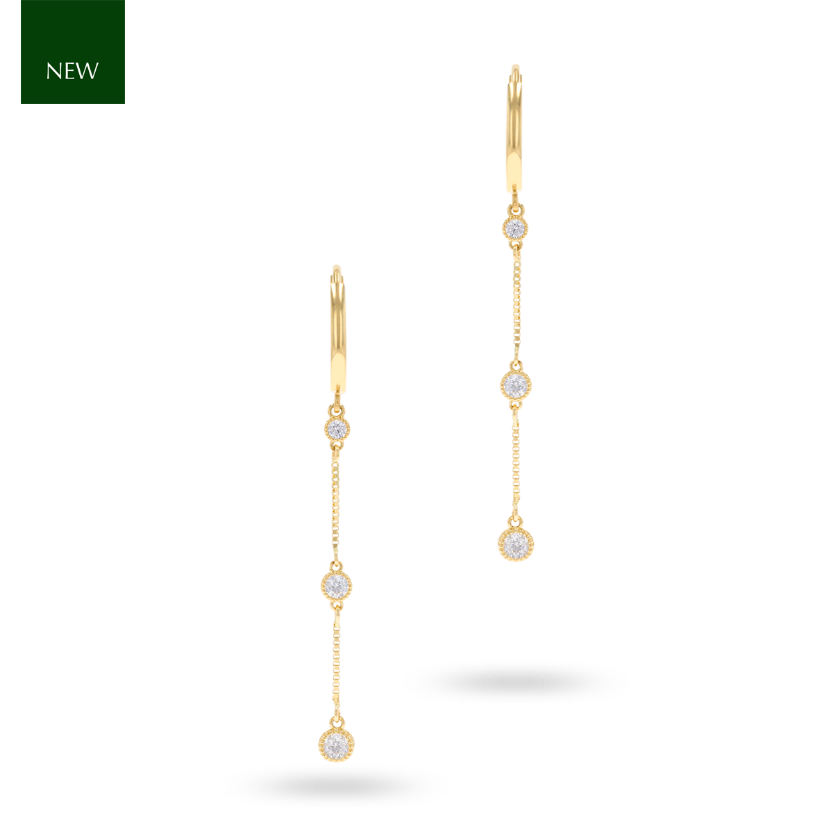 9ct Yellow Gold Cubic Zirconia Chain Drop Earrings