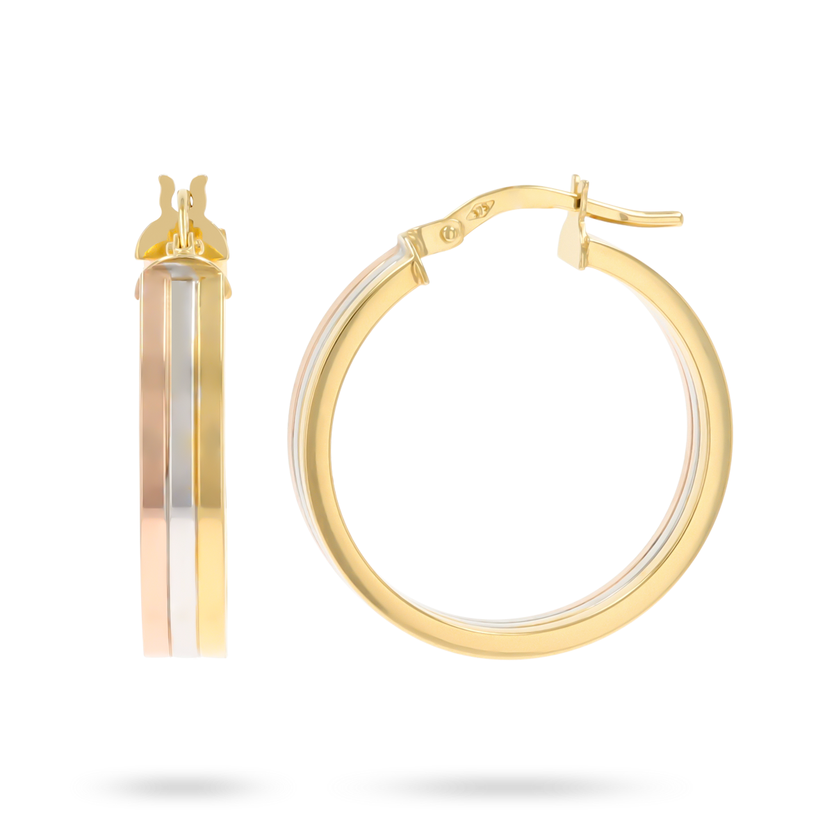 9ct Three Colour Gold Triple Band Hoop Earrings