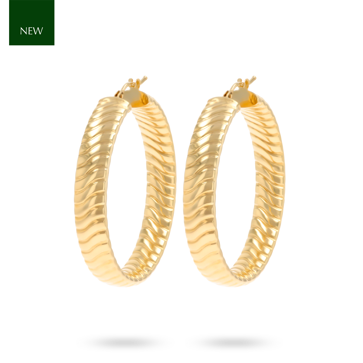 9ct Yellow Gold Wavy Ribbed Hoop Earrings