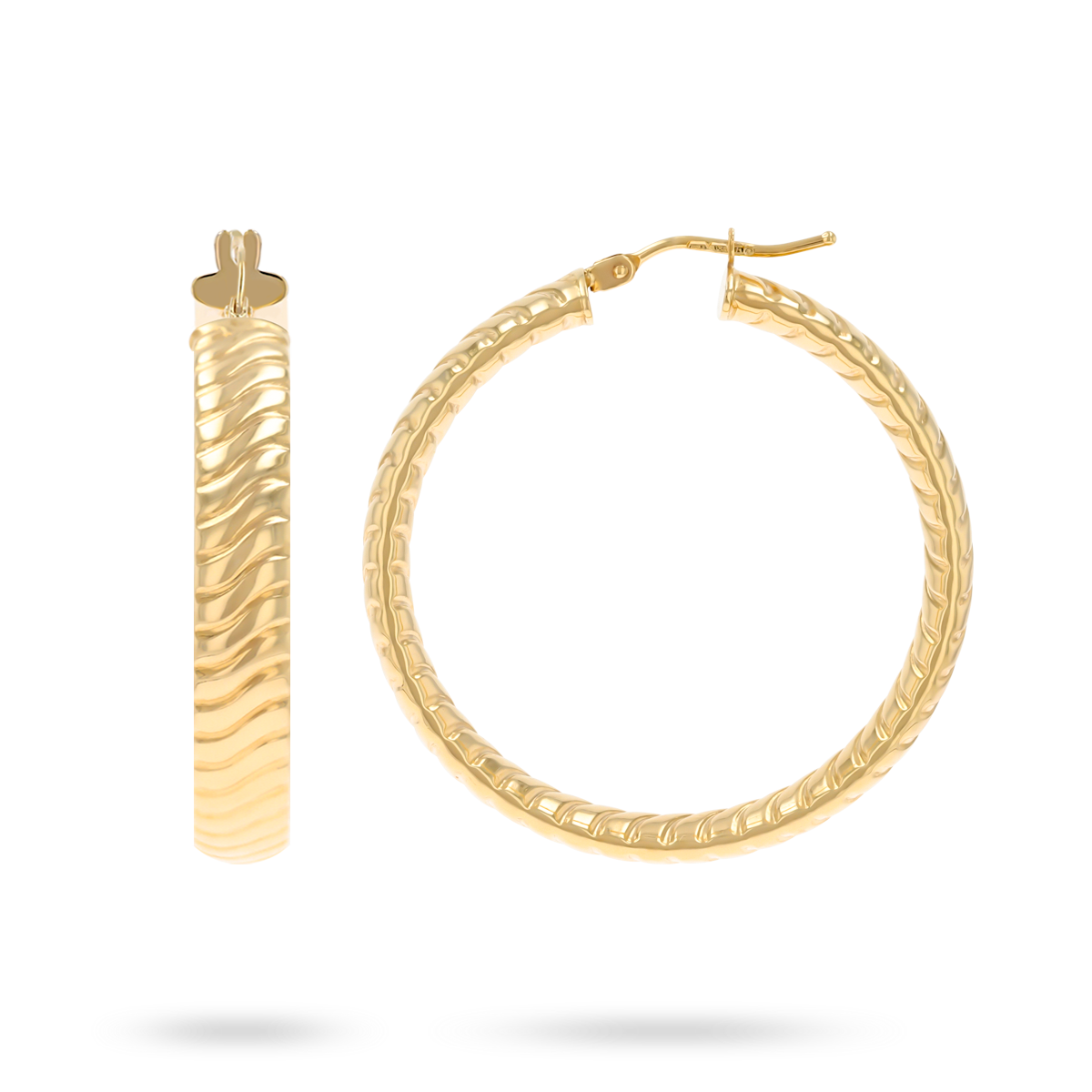 9ct Yellow Gold Wavy Ribbed Hoop Earrings