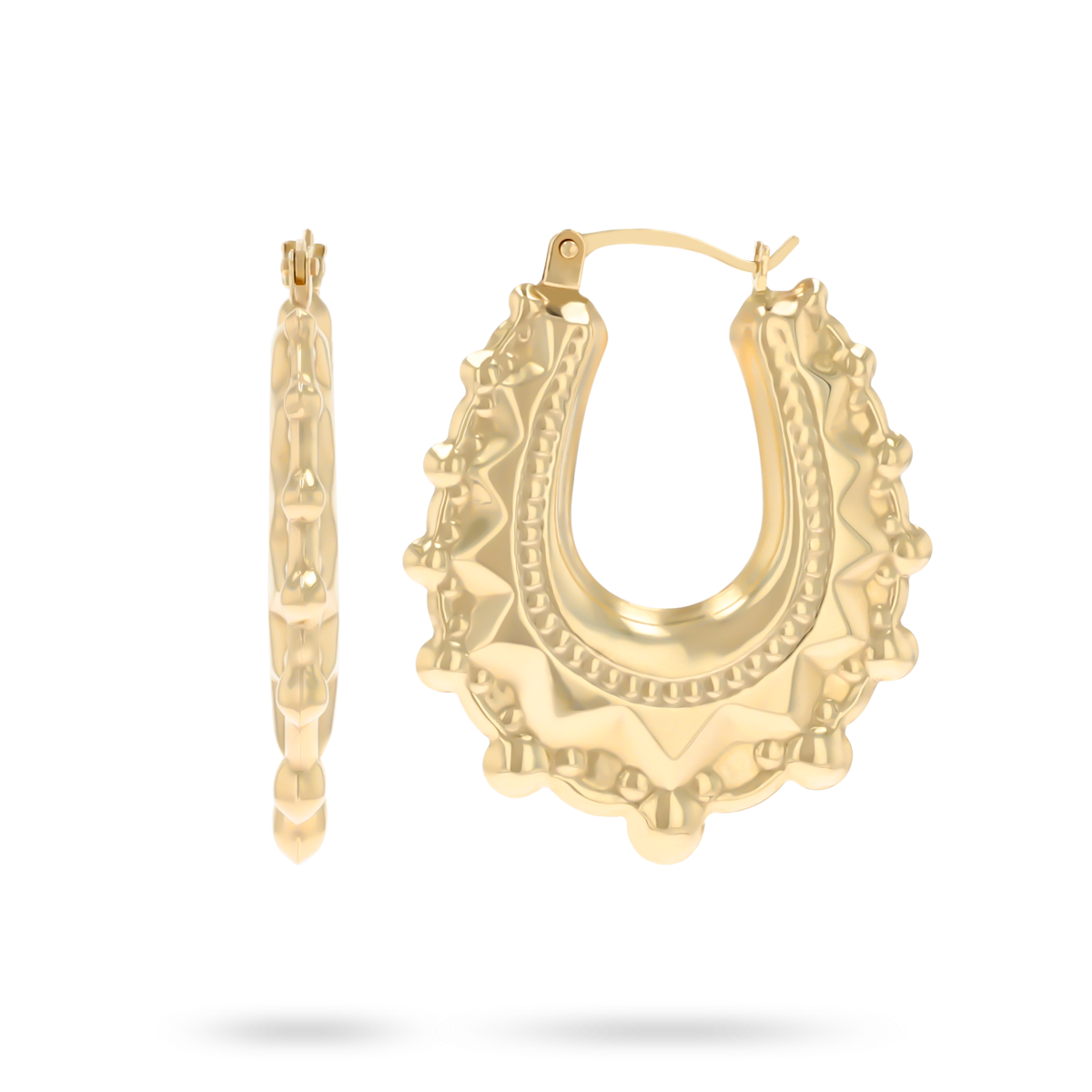 9ct Yellow Gold Oval Victorian Style Creole Earrings