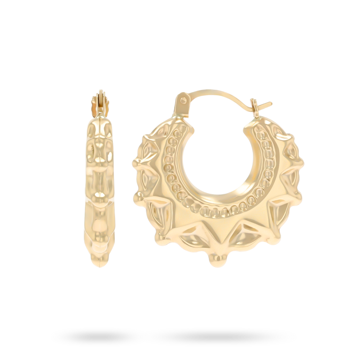 9ct Yellow Gold Round Victorian Style Spiky Creole Earrings