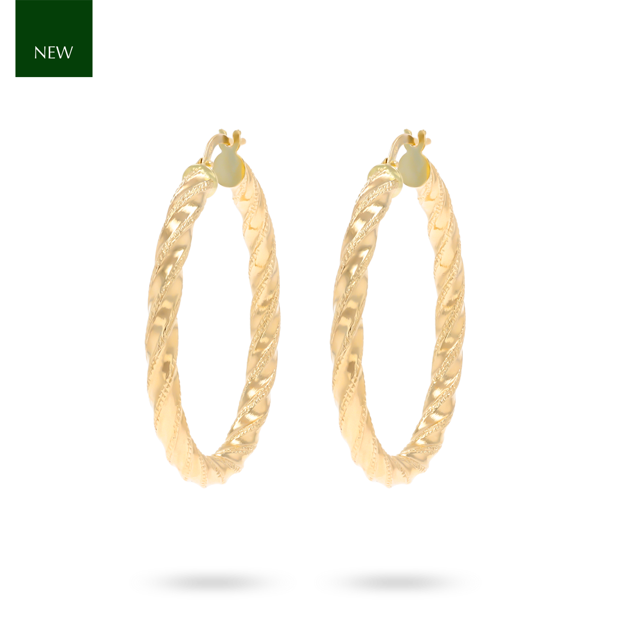 9ct Yellow Gold Chunky Diamond Cut Twisted Hoop Earrings