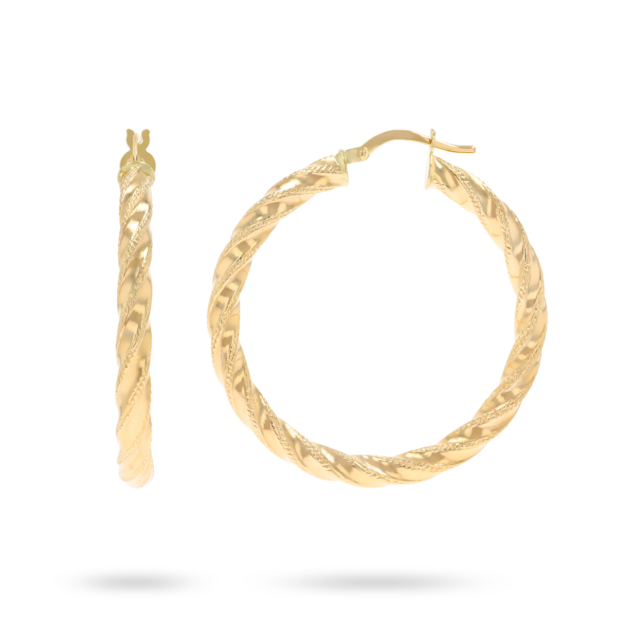 9ct Yellow Gold Chunky Diamond Cut Twisted Hoop Earrings