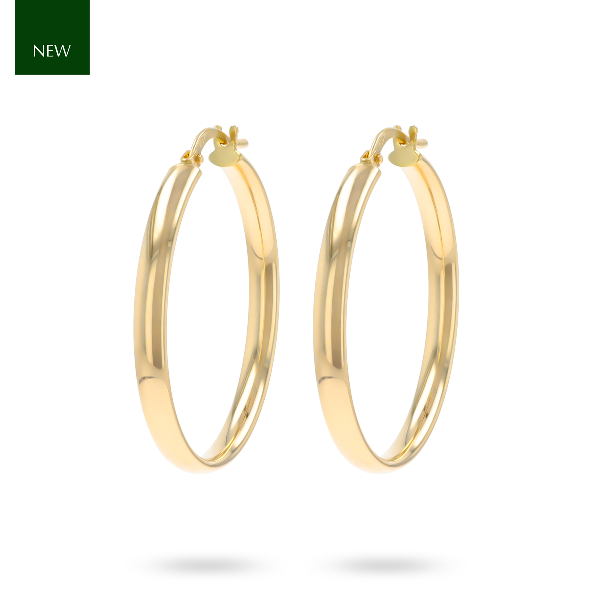 9ct Yellow Gold D-Shape Round Hoop Earrings