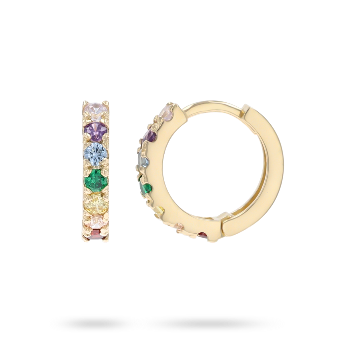 9ct Yellow Gold Rainbow Cubic Zirconia Hinged Huggie Earrings