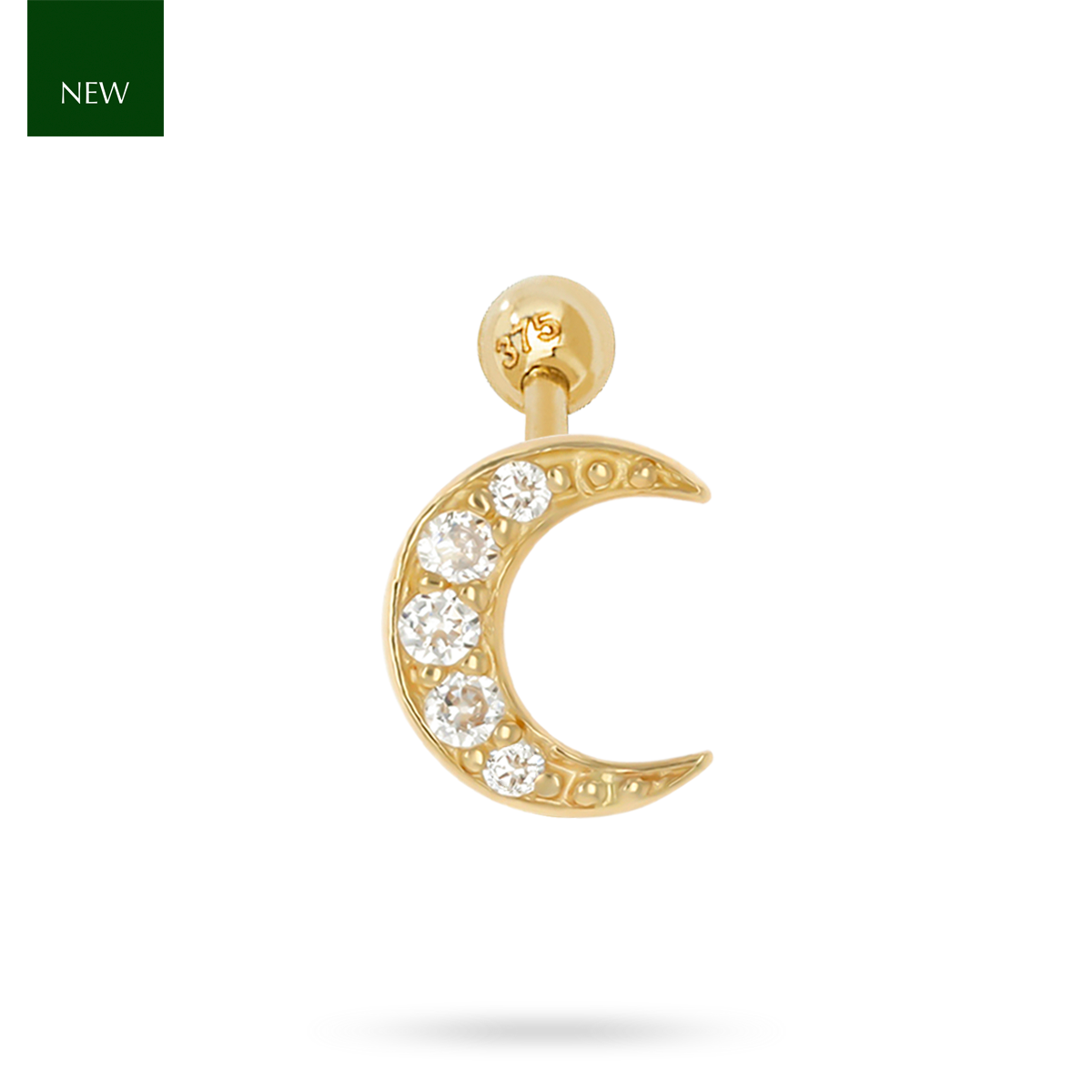 9ct Yellow Gold Cubic Zirconia Moon Barbell Earring