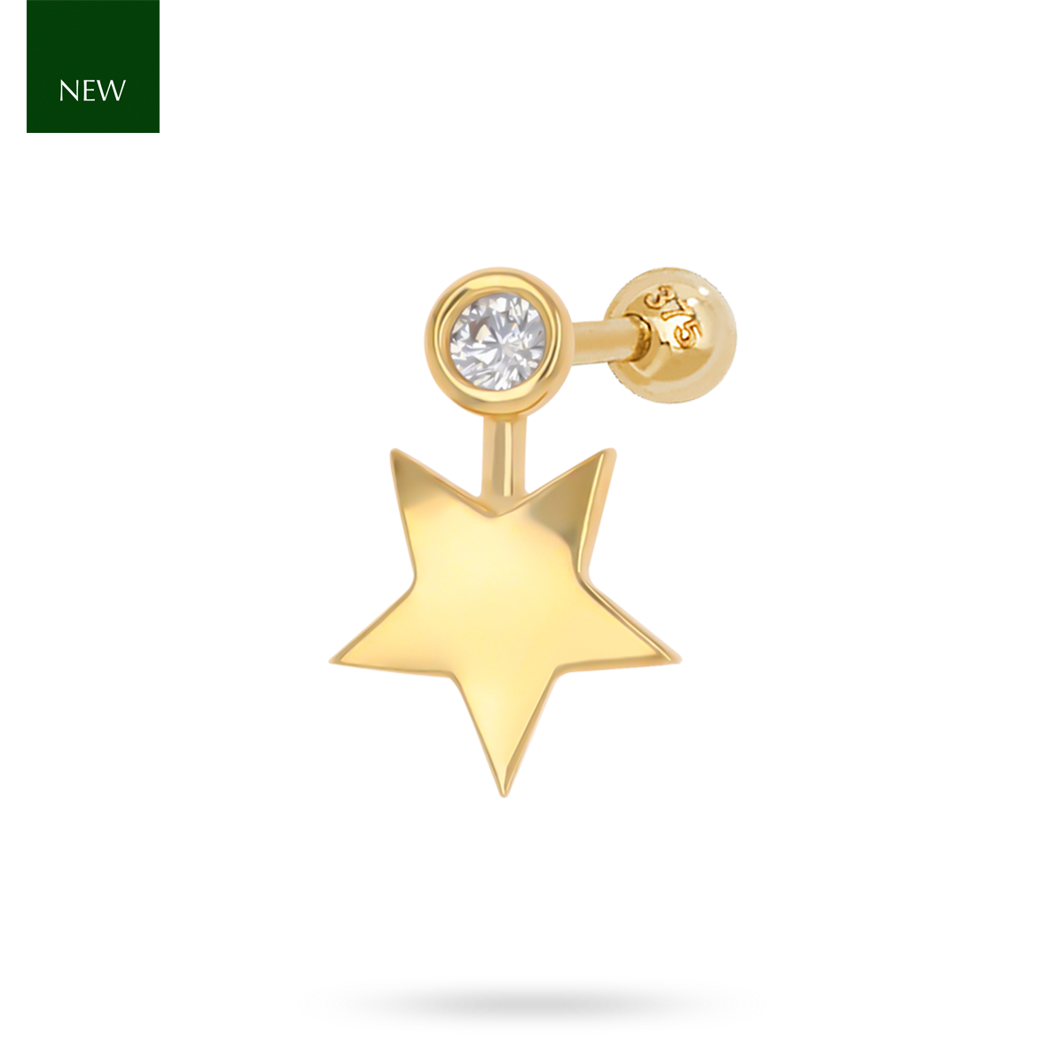 9ct Yellow Gold Cubic Zirconia Star Barbell Earring