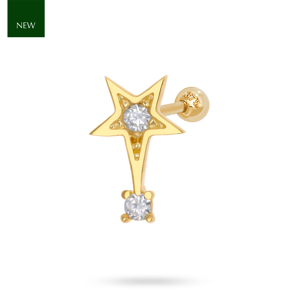 9ct Yellow Gold Cubic Zirconia Shooting Star Barbell Earring