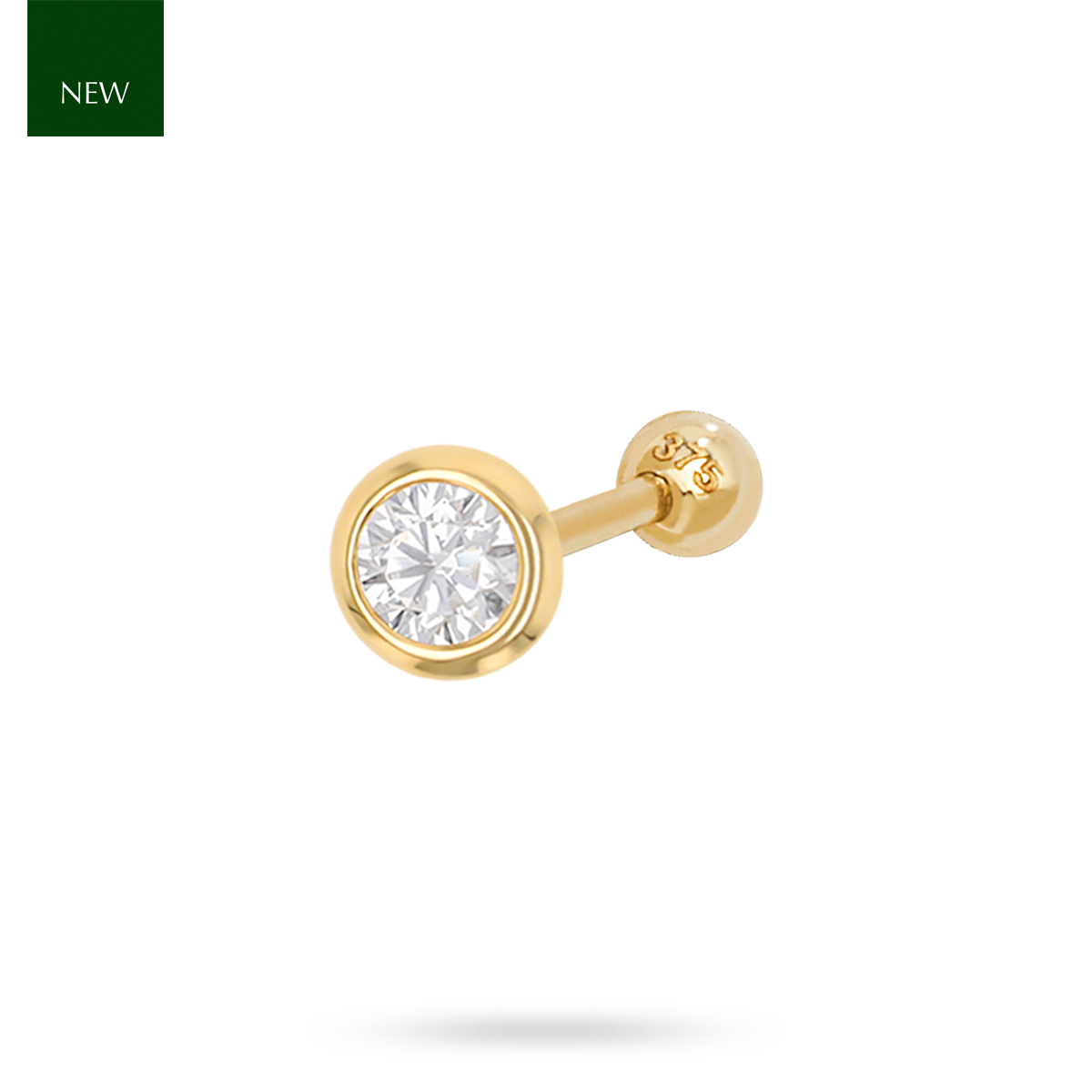 9ct Yellow Gold 3mm Cubic Zirconia Bezel Set Barbell Earring