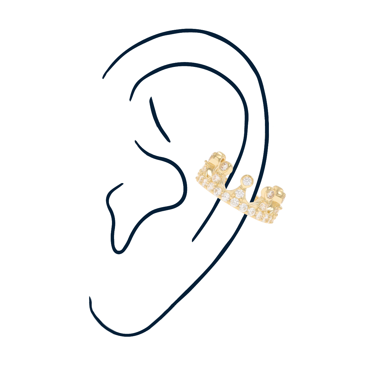 9ct Yellow Gold Cubic Zirconia Crown Ear Cuff on Ear