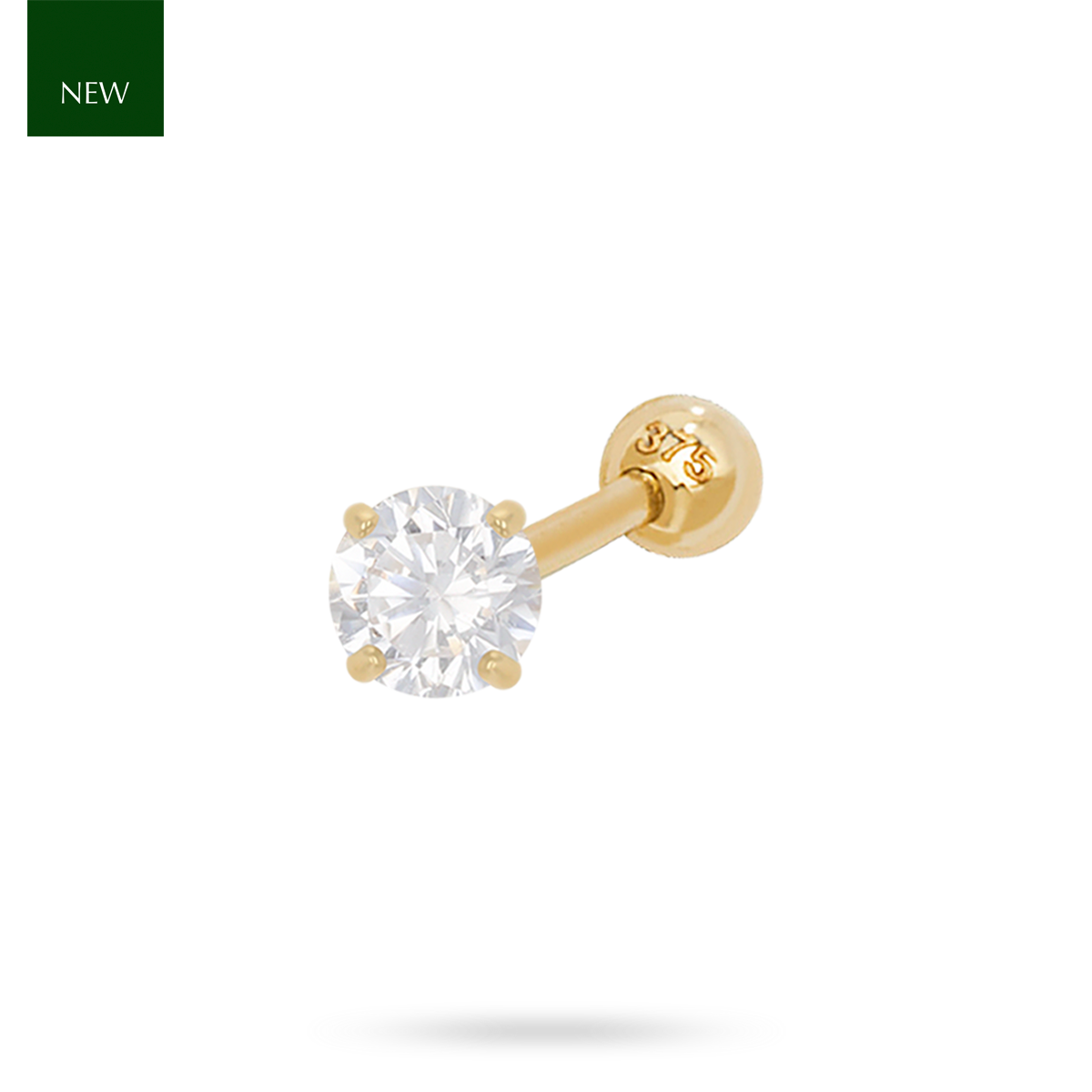 9ct Yellow Gold 3mm Cubic Zirconia Claw Set Barbell Earring