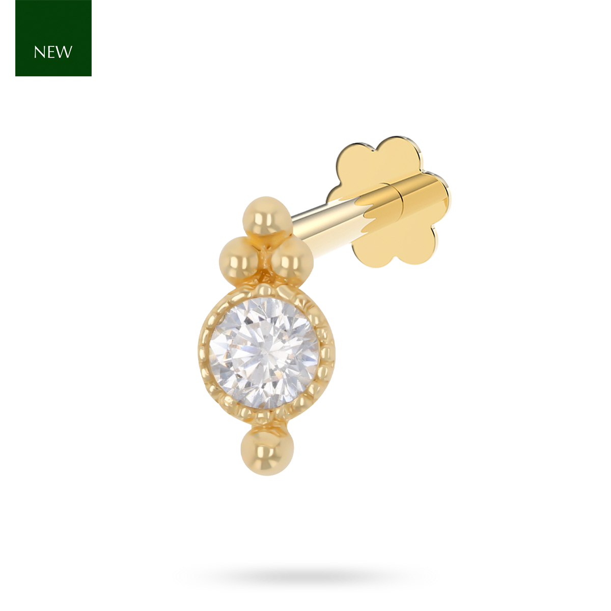 9ct Yellow Gold Cubic Zirconia Mille-Grain Set Labret Earring