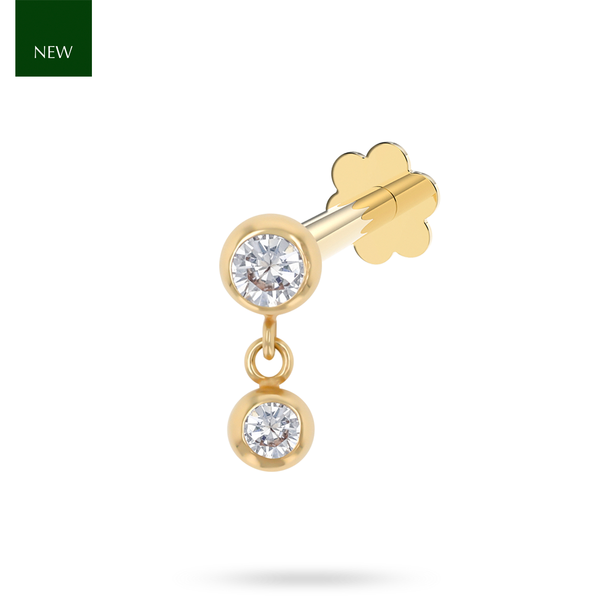 9ct Yellow Gold Cubic Zirconia Bezel Set Drop Labret Earring