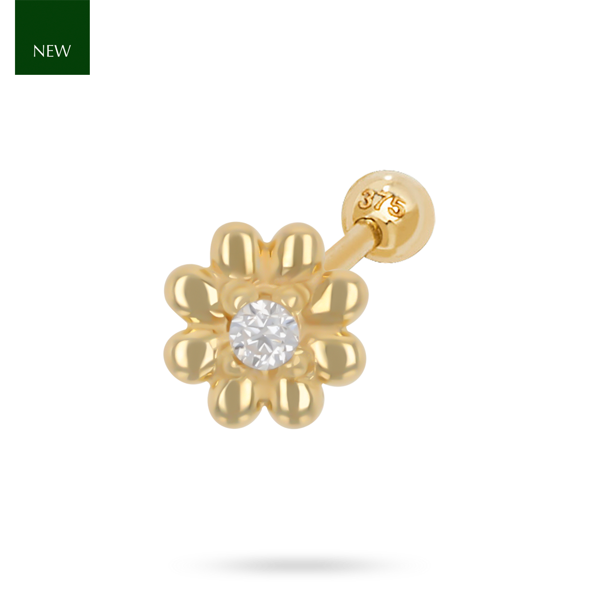9ct Yellow Gold Cubic Zirconia Daisy Barbell Earring