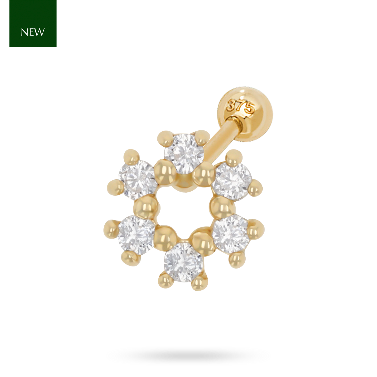 9ct Yellow Gold Cubic Zirconia Open Circle Barbell Earring