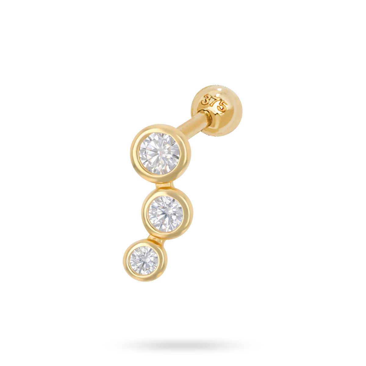 9ct Yellow Gold Curved Cubic Zirconia Barbell Earring