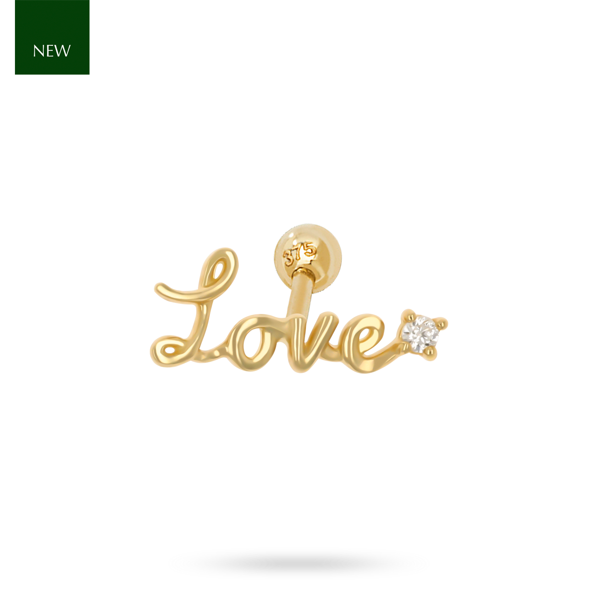 9ct Yellow Gold Love Script Cubic Zirconia Barbell Earring